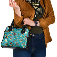 Hawaii Map with Plumeria Flower and Palaka Pattern Shoulder Handbag Tropical Island Teal Design LT03 - Polynesian Pride