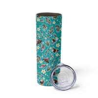 Hawaii Map with Plumeria Flower and Palaka Pattern Skinny Tumbler Tropical Island Teal Design