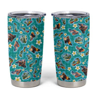Hawaii Map with Plumeria Flower and Palaka Pattern Tumbler Cup Tropical Island Teal Design