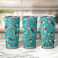 Hawaii Map with Plumeria Flower and Palaka Pattern Tumbler Cup Tropical Island Teal Design