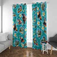 Hawaii Map with Plumeria Flower and Palaka Pattern Window Curtain Tropical Island Teal Design