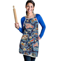 Hawaii Islands Map Design with Japanese Landscape Apron Hawaiian Japan Fusion Art Navy Color