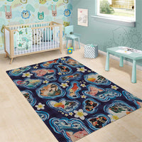 Hawaii Islands Map Design with Japanese Landscape Area Rug Hawaiian Japan Fusion Art Navy Color LT03 - Polynesian Pride