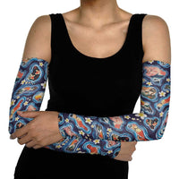 Hawaii Islands Map Design with Japanese Landscape Arm Sleeves Hawaiian Japan Fusion Art Navy Color LT03 - Polynesian Pride