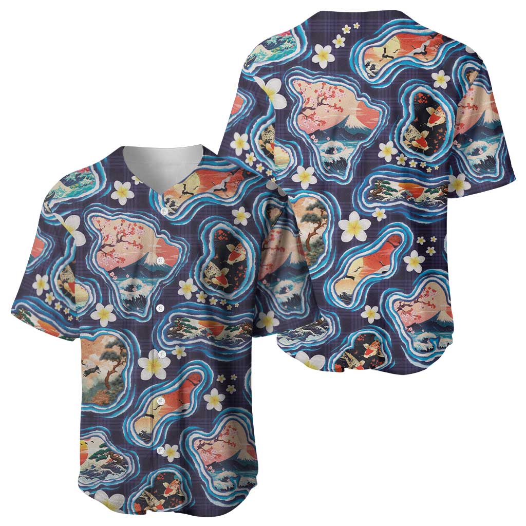 Hawaii Islands Map Design with Japanese Landscape Baseball Jersey Hawaiian Japan Fusion Art Navy Color LT03 - Polynesian Pride