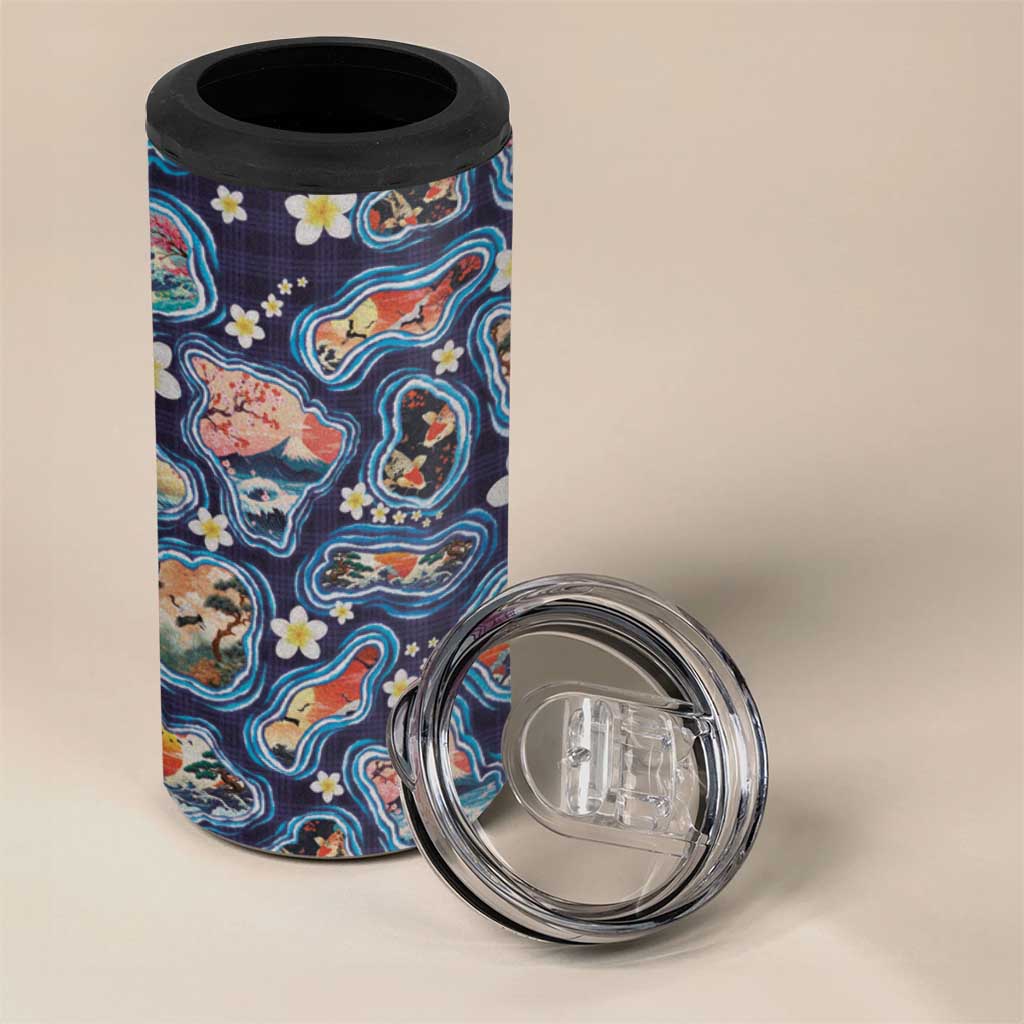 Hawaii Islands Map Design with Japanese Landscape 4 in 1 Can Cooler Tumbler Hawaiian Japan Fusion Art Navy Color LT03 - Polynesian Pride