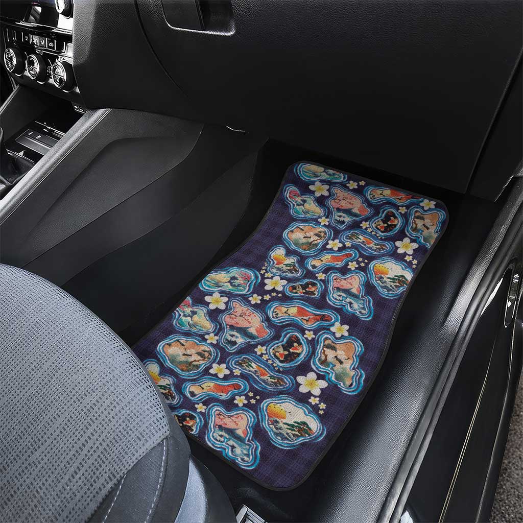 Hawaii Islands Map Design with Japanese Landscape Car Mats Hawaiian Japan Fusion Art Navy Color LT03 - Polynesian Pride