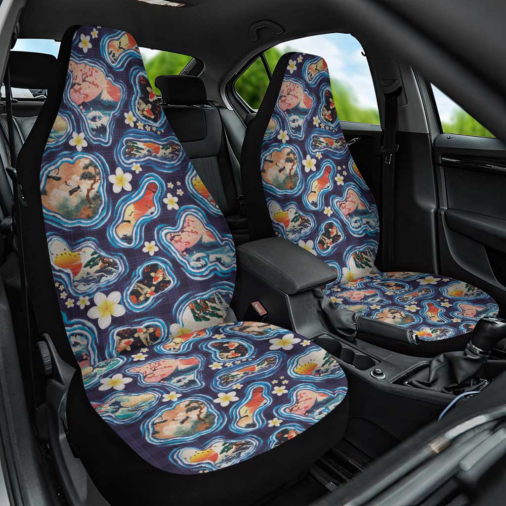 Hawaii Islands Map Design with Japanese Landscape Car Seat Cover Hawaiian Japan Fusion Art Navy Color LT03 One Size Navy - Polynesian Pride