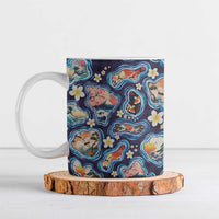 Hawaii Islands Map Design with Japanese Landscape Ceramic Mug Hawaiian Japan Fusion Art Navy Color