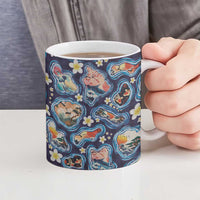 Hawaii Islands Map Design with Japanese Landscape Ceramic Mug Hawaiian Japan Fusion Art Navy Color