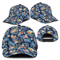 Hawaii Islands Map Design with Japanese Landscape Classic Cap Hawaiian Japan Fusion Art Navy Color