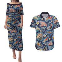 Hawaii Islands Map Design with Japanese Landscape Couples Matching Puletasi and Hawaiian Shirt Hawaiian Japan Fusion Art Navy Color LT03 Navy - Polynesian Pride