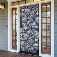 Hawaii Islands Map Design with Japanese Landscape Door Cover Hawaiian Japan Fusion Art Navy Color LT03 - Polynesian Pride
