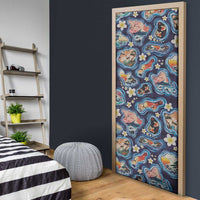 Hawaii Islands Map Design with Japanese Landscape Door Cover Hawaiian Japan Fusion Art Navy Color LT03 - Polynesian Pride