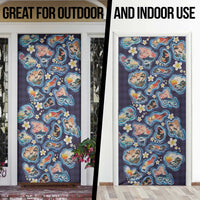 Hawaii Islands Map Design with Japanese Landscape Door Cover Hawaiian Japan Fusion Art Navy Color LT03 - Polynesian Pride
