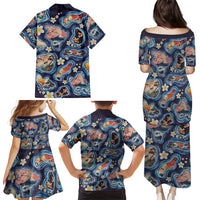 Hawaii Islands Map Design with Japanese Landscape Family Matching Puletasi and Hawaiian Shirt Hawaiian Japan Fusion Art Navy Color LT03 - Polynesian Pride