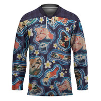Hawaii Islands Map Design with Japanese Landscape Hockey Jersey Hawaiian Japan Fusion Art Navy Color LT03 Unisex Navy - Polynesian Pride
