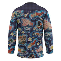 Hawaii Islands Map Design with Japanese Landscape Hockey Jersey Hawaiian Japan Fusion Art Navy Color LT03 - Polynesian Pride