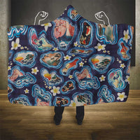 Hawaii Islands Map Design with Japanese Landscape Hooded Blanket Hawaiian Japan Fusion Art Navy Color LT03 - Polynesian Pride