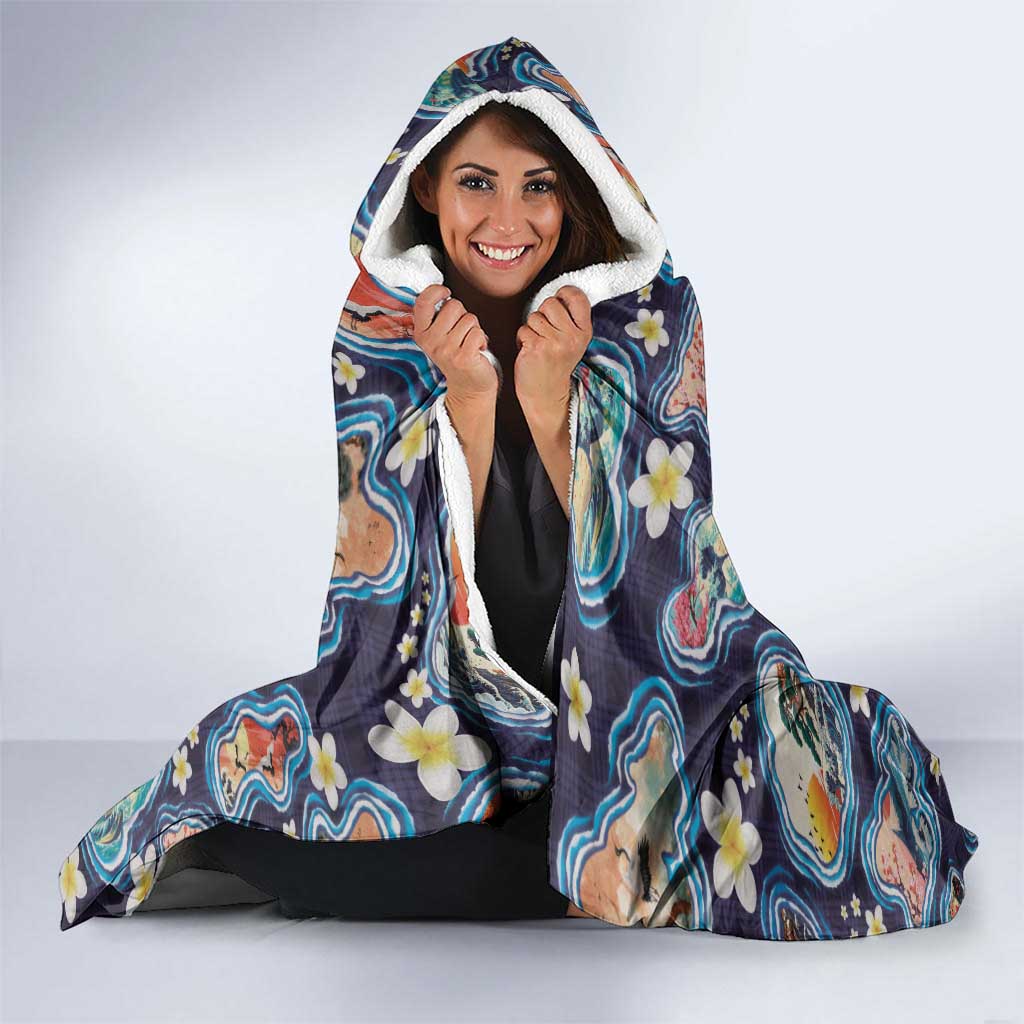 Hawaii Islands Map Design with Japanese Landscape Hooded Blanket Hawaiian Japan Fusion Art Navy Color LT03 - Polynesian Pride