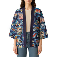 Hawaii Islands Map Design with Japanese Landscape Kimono Hawaiian Japan Fusion Art Navy Color LT03 - Polynesian Pride