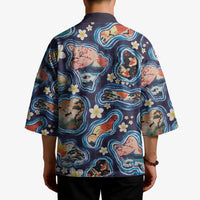 Hawaii Islands Map Design with Japanese Landscape Kimono Hawaiian Japan Fusion Art Navy Color LT03 - Polynesian Pride