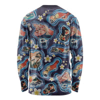 Hawaii Islands Map Design with Japanese Landscape Long Sleeve Shirt Hawaiian Japan Fusion Art Navy Color LT03 - Polynesian Pride