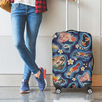 Hawaii Islands Map Design with Japanese Landscape Luggage Cover Hawaiian Japan Fusion Art Navy Color LT03 - Polynesian Pride