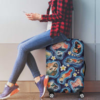 Hawaii Islands Map Design with Japanese Landscape Luggage Cover Hawaiian Japan Fusion Art Navy Color LT03 - Polynesian Pride