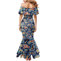 Hawaii Islands Map Design with Japanese Landscape Mermaid Dress Hawaiian Japan Fusion Art Navy Color LT03 - Polynesian Pride