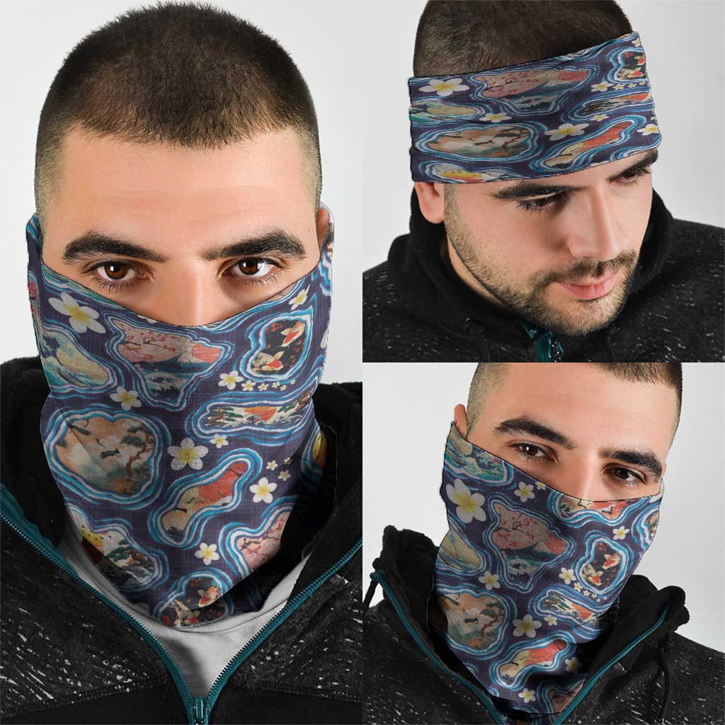 Hawaii Islands Map Design with Japanese Landscape Neck Gaiter Hawaiian Japan Fusion Art Navy Color LT03 - Polynesian Pride
