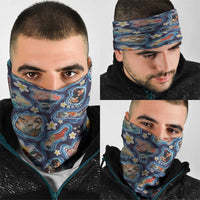 Hawaii Islands Map Design with Japanese Landscape Neck Gaiter Hawaiian Japan Fusion Art Navy Color LT03 - Polynesian Pride