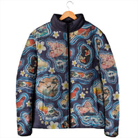 Hawaii Islands Map Design with Japanese Landscape Padded Jacket Hawaiian Japan Fusion Art Navy Color LT03 - Polynesian Pride
