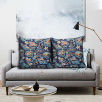 Hawaii Islands Map Design with Japanese Landscape Pillow Cover Hawaiian Japan Fusion Art Navy Color LT03 - Polynesian Pride