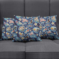 Hawaii Islands Map Design with Japanese Landscape Pillow Cover Hawaiian Japan Fusion Art Navy Color LT03 - Polynesian Pride