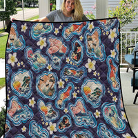 Hawaii Islands Map Design with Japanese Landscape Quilt Hawaiian Japan Fusion Art Navy Color LT03 Navy - Polynesian Pride