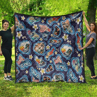 Hawaii Islands Map Design with Japanese Landscape Quilt Hawaiian Japan Fusion Art Navy Color LT03 - Polynesian Pride
