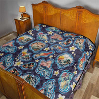 Hawaii Islands Map Design with Japanese Landscape Quilt Hawaiian Japan Fusion Art Navy Color LT03 - Polynesian Pride
