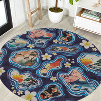 Hawaii Islands Map Design with Japanese Landscape Round Carpet Hawaiian Japan Fusion Art Navy Color LT03 Navy - Polynesian Pride