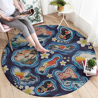 Hawaii Islands Map Design with Japanese Landscape Round Carpet Hawaiian Japan Fusion Art Navy Color LT03 - Polynesian Pride