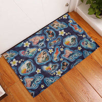 Hawaii Islands Map Design with Japanese Landscape Rubber Doormat Hawaiian Japan Fusion Art Navy Color LT03 - Polynesian Pride