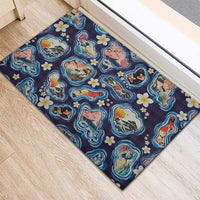 Hawaii Islands Map Design with Japanese Landscape Rubber Doormat Hawaiian Japan Fusion Art Navy Color LT03 - Polynesian Pride