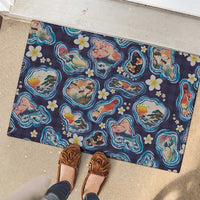 Hawaii Islands Map Design with Japanese Landscape Rubber Doormat Hawaiian Japan Fusion Art Navy Color LT03 - Polynesian Pride