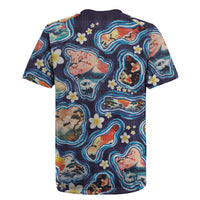 Hawaii Islands Map Design with Japanese Landscape Rugby Jersey Hawaiian Japan Fusion Art Navy Color LT03 - Polynesian Pride