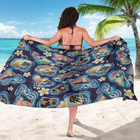Hawaii Islands Map Design with Japanese Landscape Sarong Hawaiian Japan Fusion Art Navy Color LT03 - Polynesian Pride