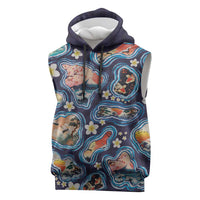 Hawaii Islands Map Design with Japanese Landscape Sleeveless Hoodie Hawaiian Japan Fusion Art Navy Color LT03 Navy - Polynesian Pride