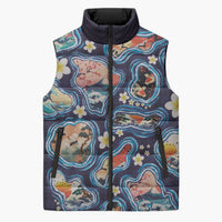 Hawaii Islands Map Design with Japanese Landscape Sleeveless Puffer Jacket Hawaiian Japan Fusion Art Navy Color LT03 Unisex Navy - Polynesian Pride