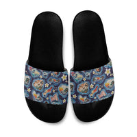 Hawaii Islands Map Design with Japanese Landscape Slide Sandals Hawaiian Japan Fusion Art Navy Color LT03 Navy - Polynesian Pride