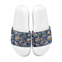 Hawaii Islands Map Design with Japanese Landscape Slide Sandals Hawaiian Japan Fusion Art Navy Color LT03 Navy - Polynesian Pride