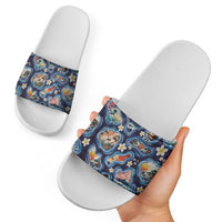 Hawaii Islands Map Design with Japanese Landscape Slide Sandals Hawaiian Japan Fusion Art Navy Color LT03 - Polynesian Pride